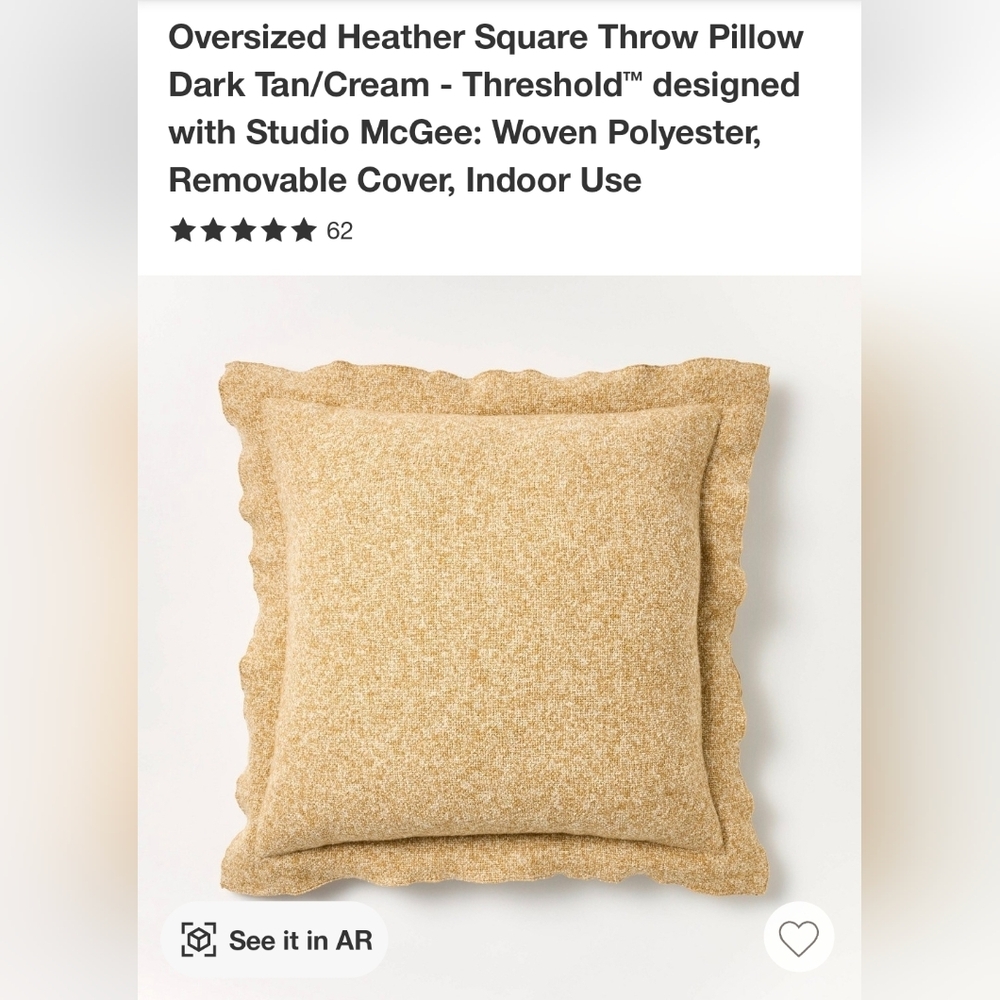 Brand new Oversized Heather Square Throw Pillow Dark Tan/Cream